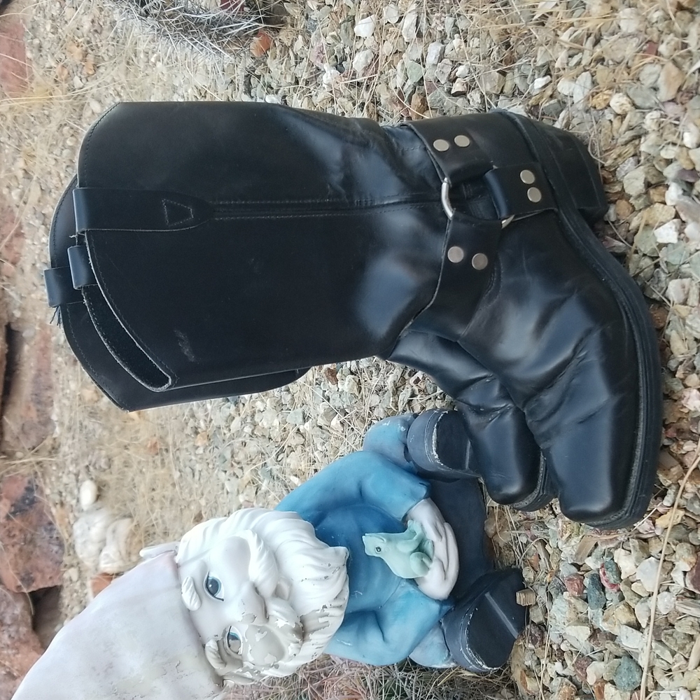 Black Leather Made in the USA Square Toe Harness Boots